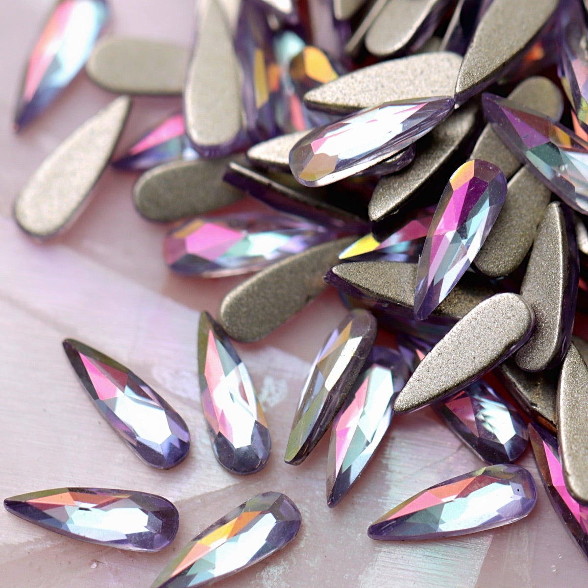 k9 crystal made drop shape flatback rhinestone in violet shine ab color