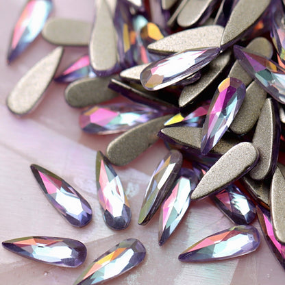 k9 crystal made drop shape flatback rhinestone in violet shine ab color