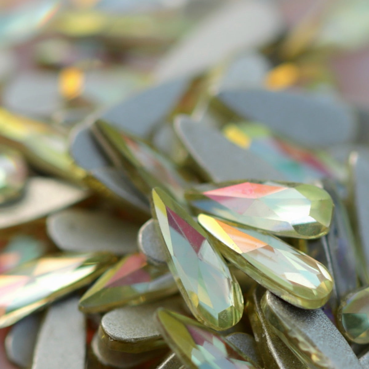 eunails K9 crystal made flatback drop shape rhinestone yellow aurora color