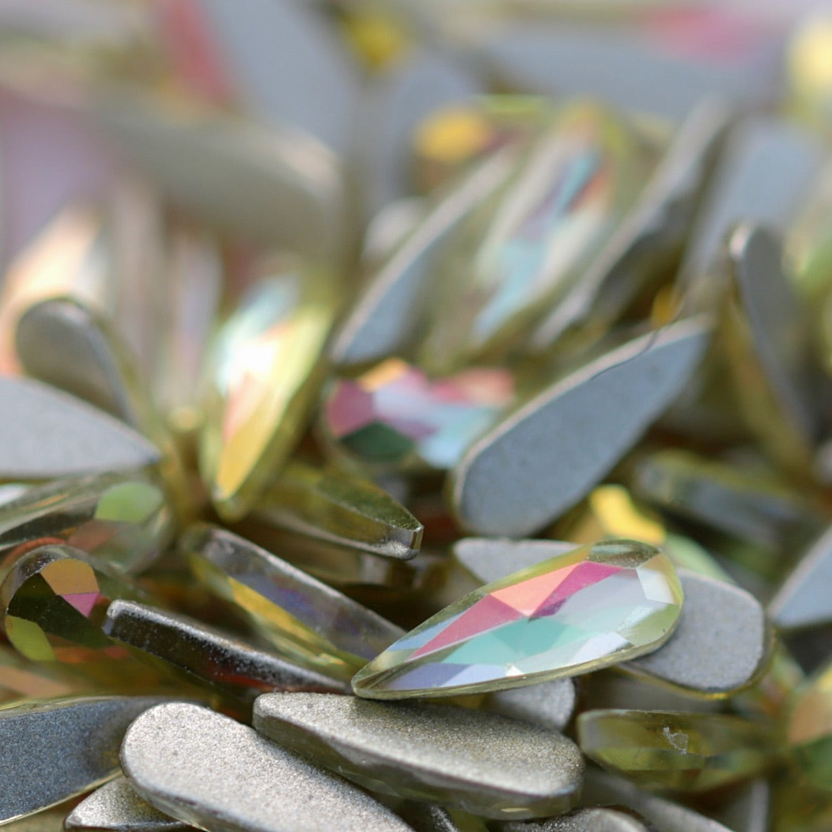 eunails K9 crystal made flatback drop shape rhinestone yellow aurora color