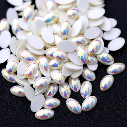 Half Pearl Beads Nail Art Decoration Oval White AB