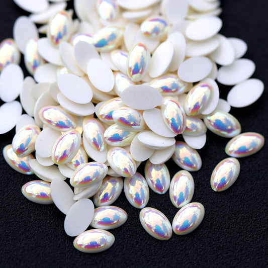 Half Pearl Beads Nail Art Decoration Oval White AB