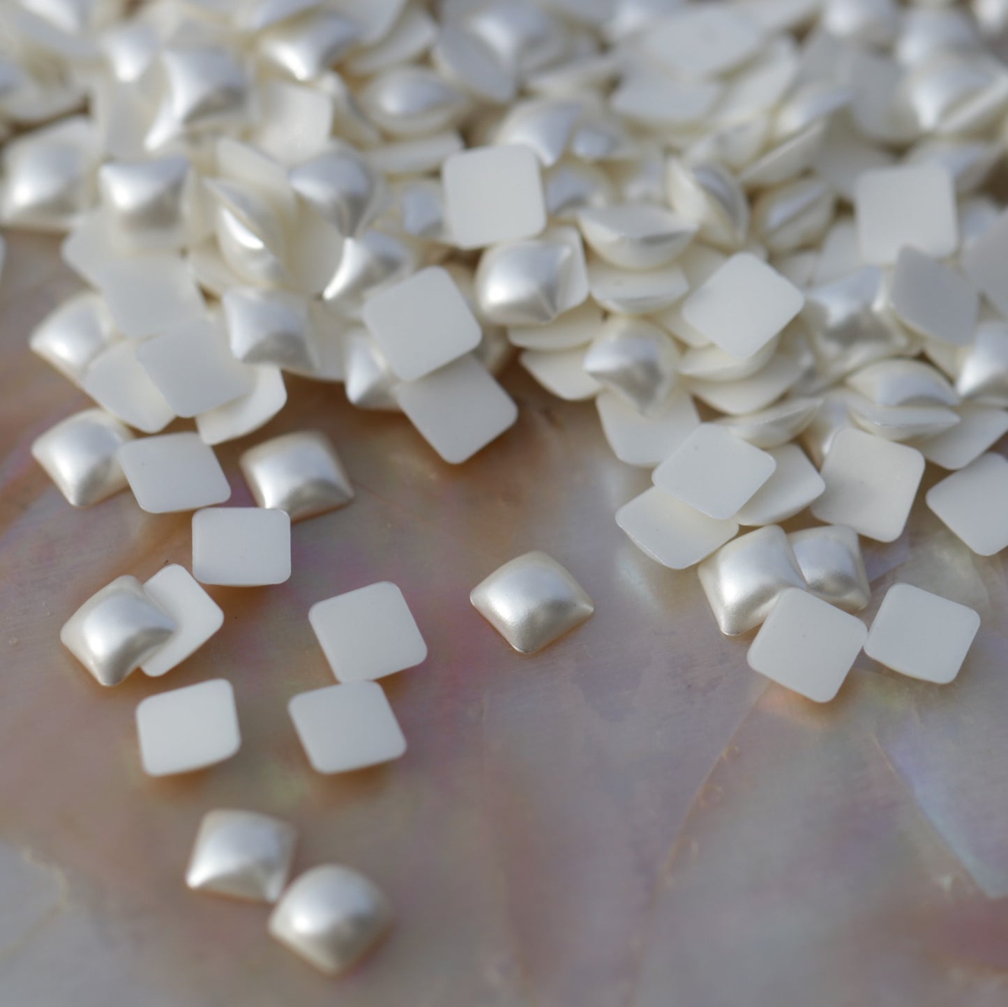 half pearl beads flaback square nail art decoration white