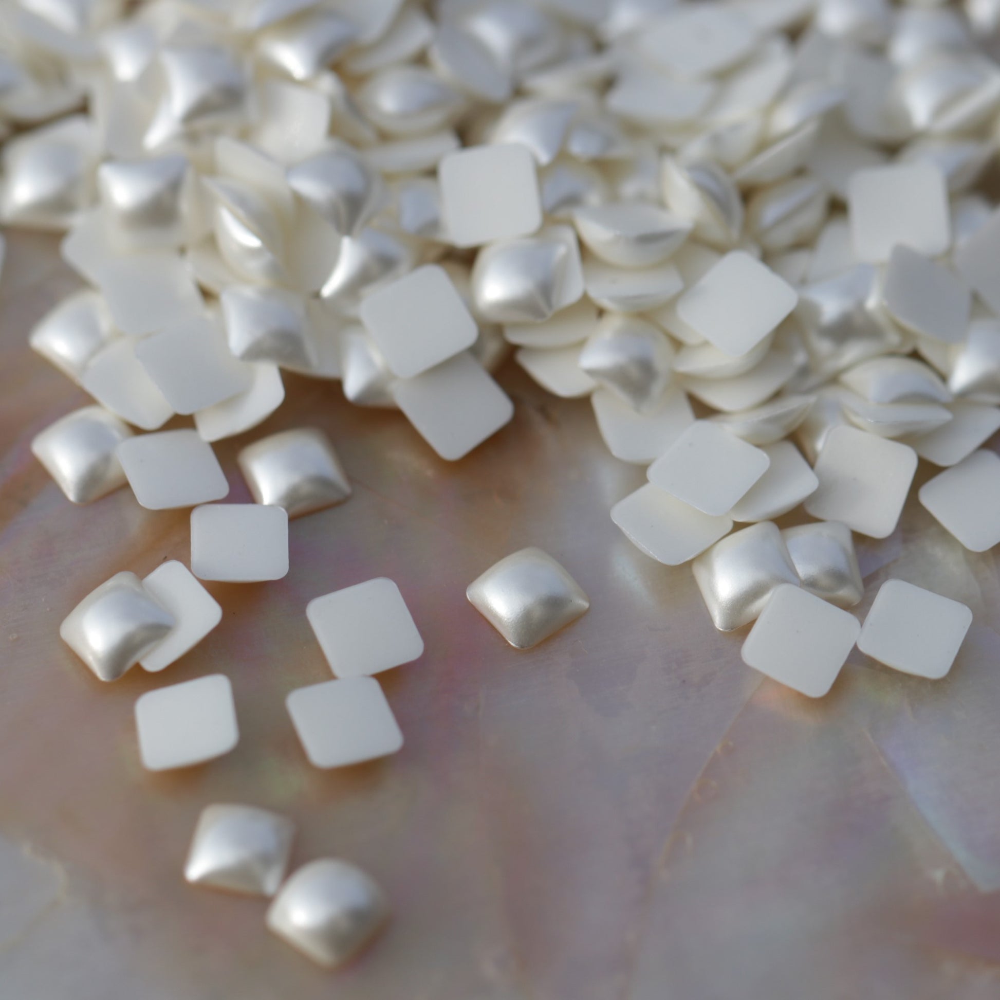 half pearl beads flaback square nail art decoration white