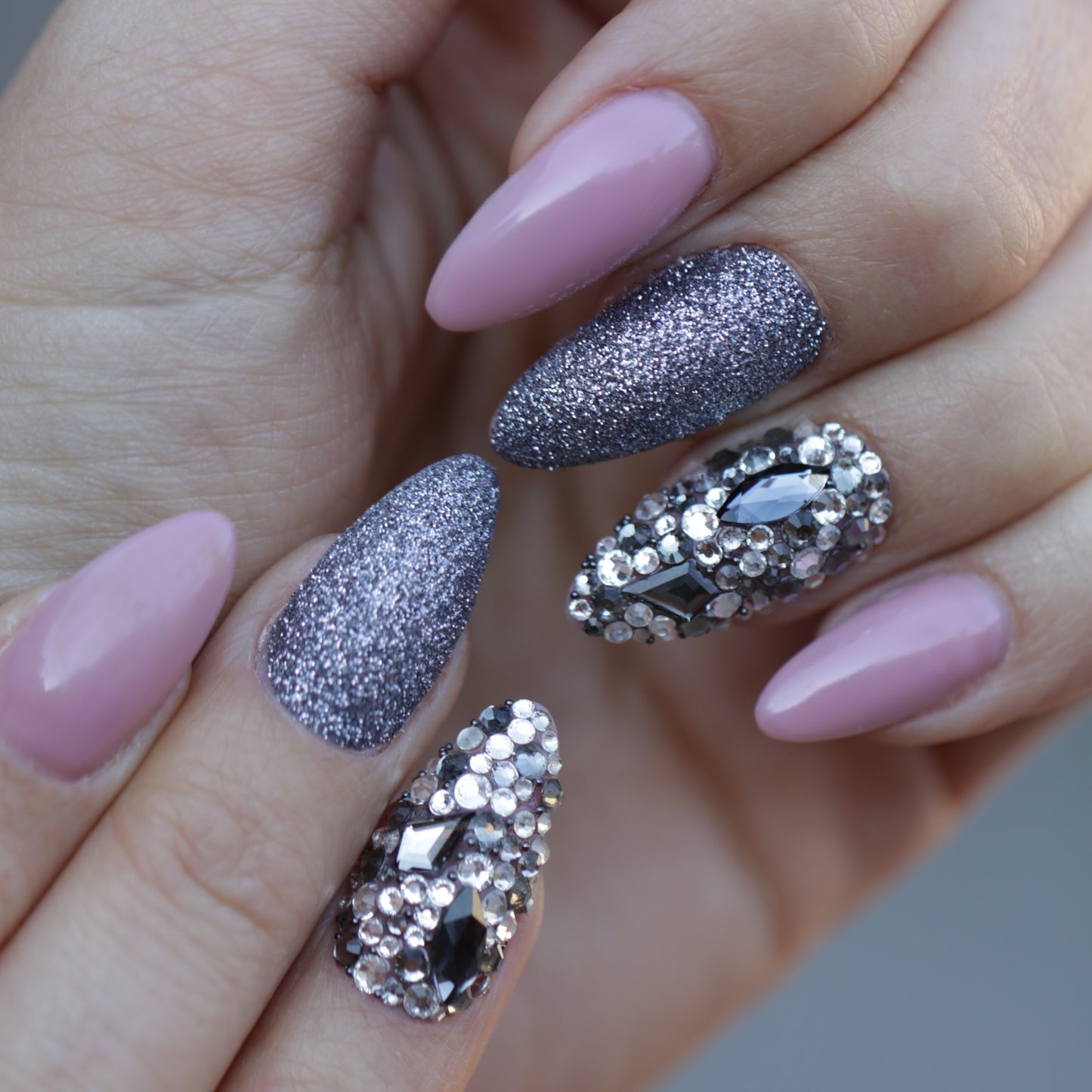 decorated nails with Swarovski crystal rhinestone in kite and marquise forms